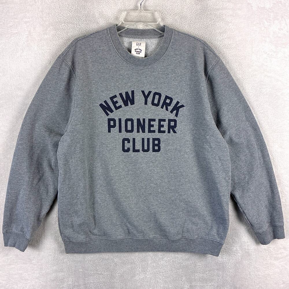 GAP New York Pioneer Club Sweatshirt Mens L Gray Preppy Classic Gym Workout